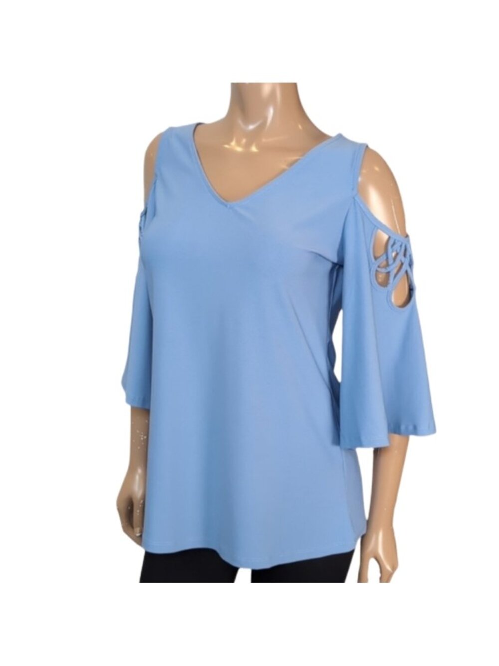 💠 Lily Morgan Cold Shoulder Bell Sleeve Top Spring Solid Blue Size Small